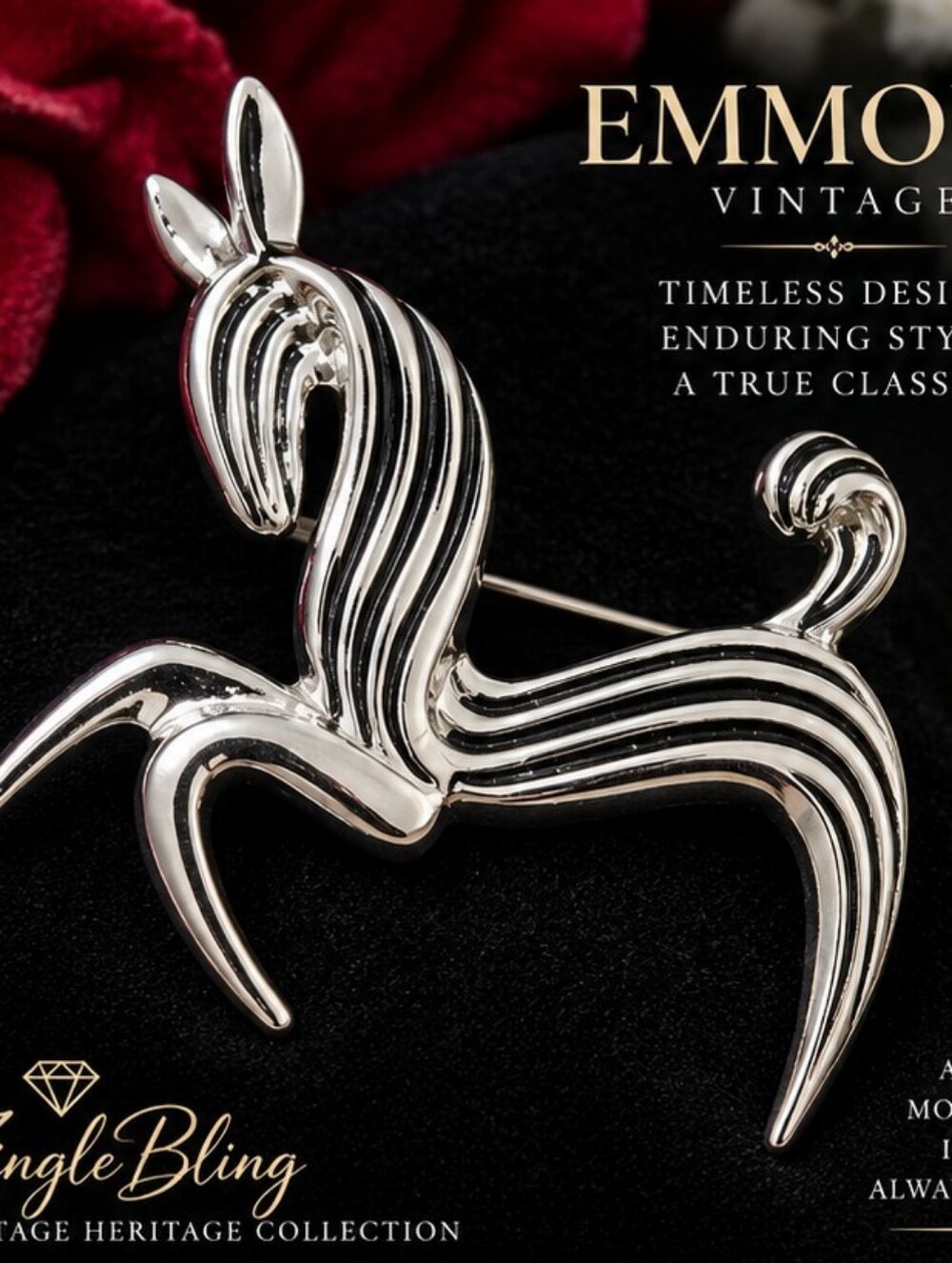 Vintage Emmons Silver Tone Prancing Horse Brooch Signed Equestrian Pin